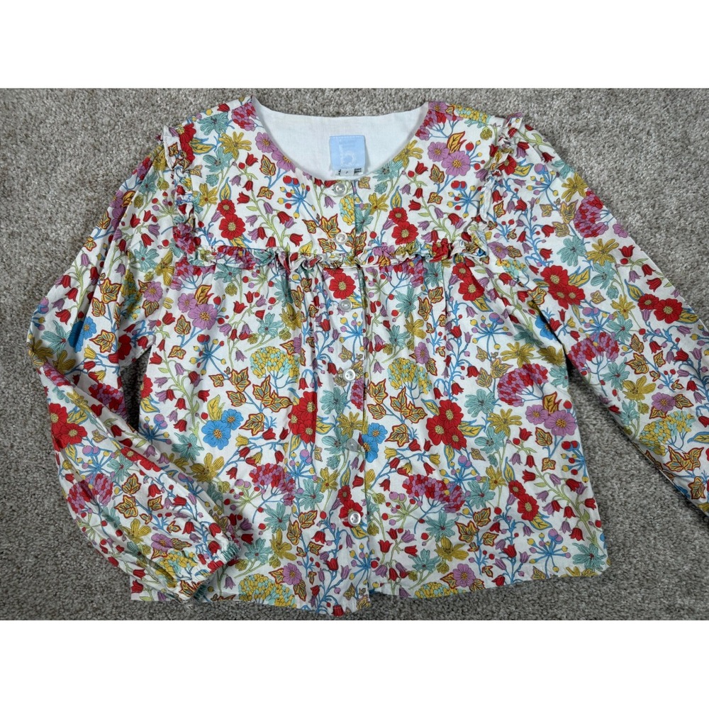 Bella Bliss Girls Floral‎ Cotton Ruffle Neck Blouse Size 7